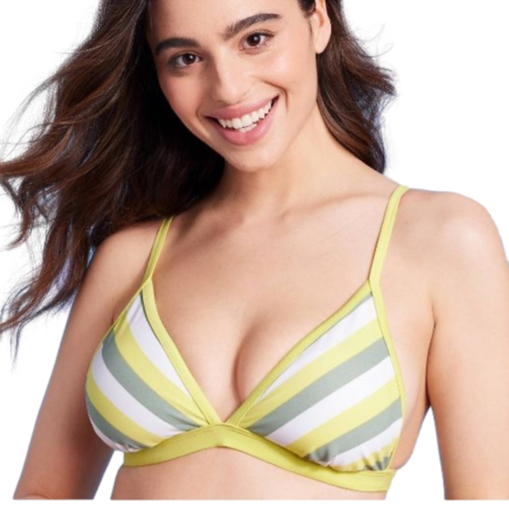 YELLOW grey white stripe Triangle Bikini Top w/ convertible straps Kona Sol
